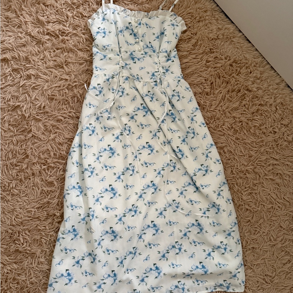 white and blue floral maxi dress